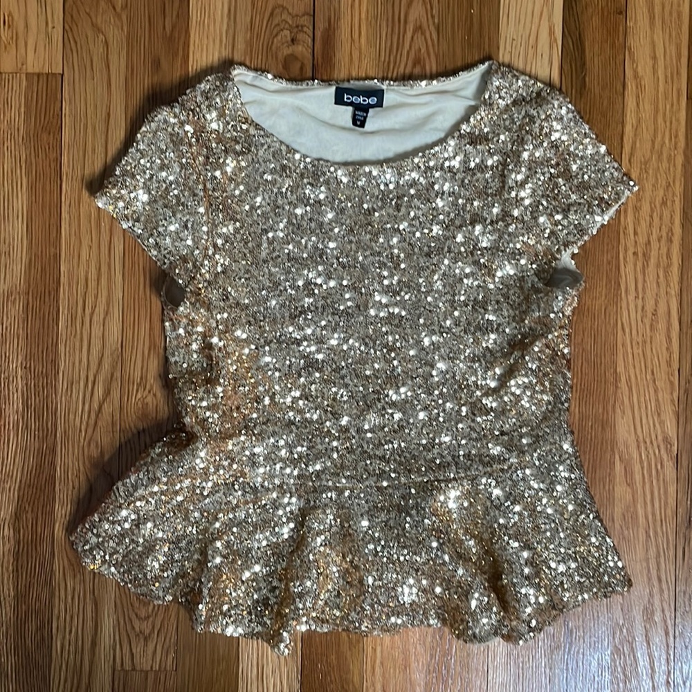 Bebe Gold Peplum Top